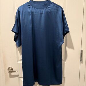 ASOS DESIGN satin oversized mini tshirt dress in denim blue